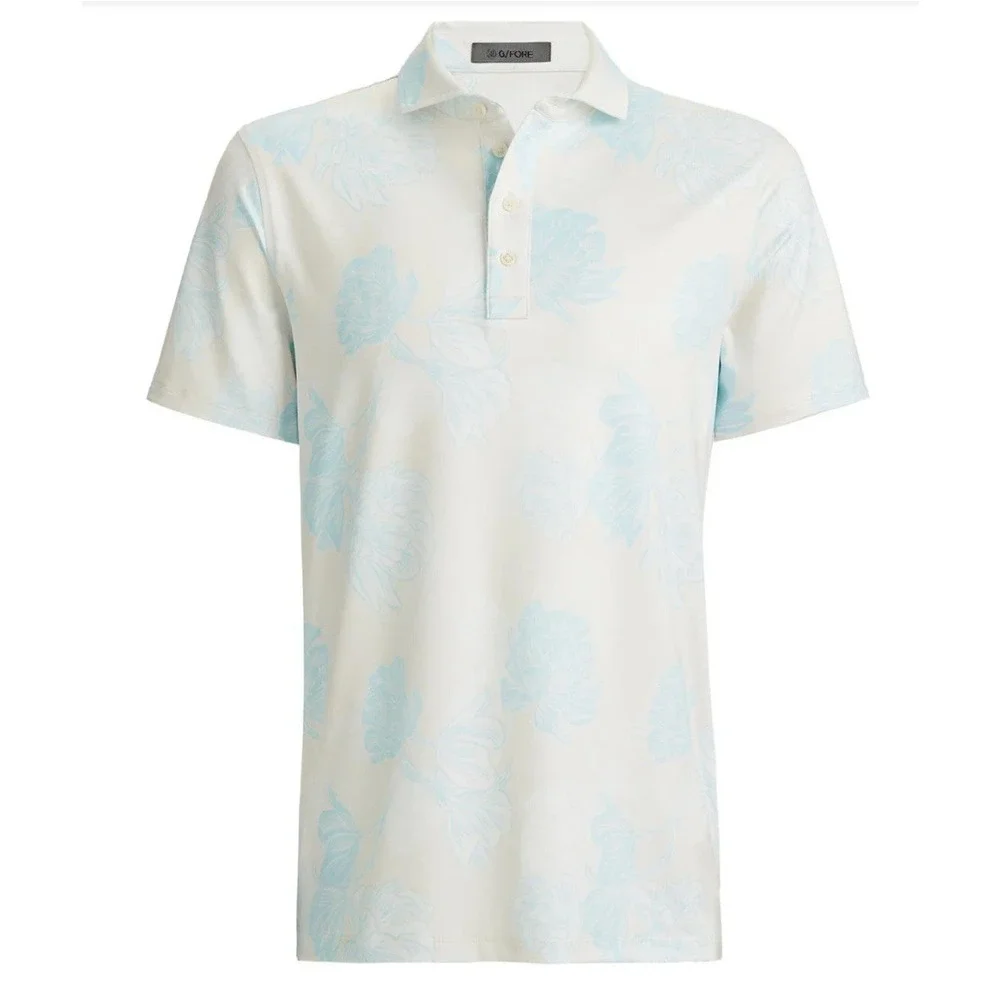 NWT G/Fore Stamped Floral Jersey Golf Polo Shirt Beige/ Stone Size XXL $120 - Picture 2 of 12